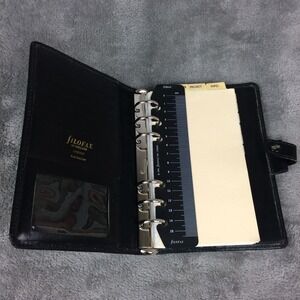 Filofax Windsor Black Leather Organizer Planner Made in England Vintage 6 Ring
